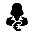 Cash icon vector female user person profile avatar with Euro sign currency money symbol for banking and finance business Royalty Free Stock Photo