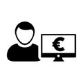 Cash icon vector male user person profile avatar with computer monitor and euro sign currency money symbol for banking and finance Royalty Free Stock Photo