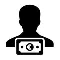 Cash icon vector male user person profile avatar with Euro sign currency money symbol for banking and finance business Royalty Free Stock Photo