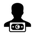 Cash icon vector male user person profile avatar with Euro sign currency money symbol for banking and finance business Royalty Free Stock Photo