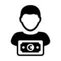 Cash icon vector male user person profile avatar with Euro sign currency money symbol for banking and finance business Royalty Free Stock Photo