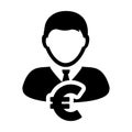 Cash icon vector male user person profile avatar with Euro sign currency money symbol for banking and finance business Royalty Free Stock Photo