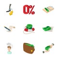 Cash icons set, cartoon style Royalty Free Stock Photo