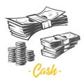 Cash illustration. Black and white objects. Royalty Free Stock Photo