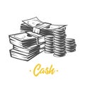 Cash illustration. Black and white objects. Royalty Free Stock Photo