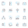 Cash income linear icons set. Earnings, Pay, Profit, Income, Wages, Salary, Cash line vector and concept signs. Revenue