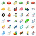 Cash infusion icons set, isometric style