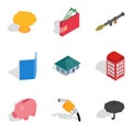 Cash investment icons set, isometric style