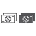 Cash line and glyph icon, currency and finance, money sign, vector graphics, a linear pattern on a white background.