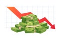 Cash loss graph. Finance inflation schedule, money loss and decrease in income vector illustration