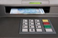 Cash machine with Euros - closeup Royalty Free Stock Photo