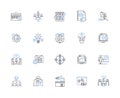 Cash management line icons collection. Budgeting, Treasury, Investments, Liquidity, Forecasting, Risk, Accounting vector