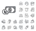 Cash money with Coins line icon. Banking. Cash money, loan and mortgage. Vector Royalty Free Stock Photo