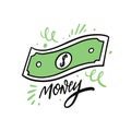 Cash money dollar. Hand drawn colorful cartoon style doodle icon. Royalty Free Stock Photo