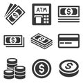 Cash Money Icons Set. Dollars and Coins. Vector Royalty Free Stock Photo