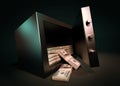 Cash Money Safe Deposit. Small Residential Vault with Pile of Cash Money. 3d render