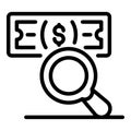 Cash money under magnifier icon, outline style Royalty Free Stock Photo