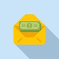 Cash in new envelope icon flat vector. Stack credit