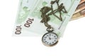 Cash and old pocket watch Royalty Free Stock Photo