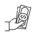 Cash payment black line icon. Hand holds money. Pictogram for web page, mobile app, promo. UI UX GUI design element. Editable Royalty Free Stock Photo