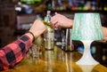 Cash payment. Ordering drinks in bar. Purchase and payment. Cash money concept. Leave tips for bartender. Tip given to Royalty Free Stock Photo