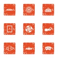 Cash protect icons set, grunge style