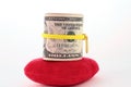 Cash on red heart Royalty Free Stock Photo