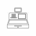 Cash register with cash drawer icon, outline style Royalty Free Stock Photo