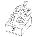 Cash register icon. Vector illustration of a cash register with check and bill. Hand drawn cash register for a store Royalty Free Stock Photo