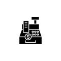 Cash register machine black icon concept. Cash register machine flat vector symbol, sign, illustration. Royalty Free Stock Photo
