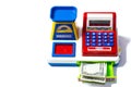 Cash register with money isolated toy invoice payment Royalty Free Stock Photo