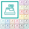 Cash register outline flat color icons with quadrant frames
