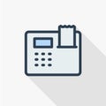 Cash register thin line flat color icon. Linear vector symbol. Colorful long shadow design.