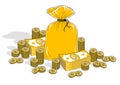 Cash riches and wealth, Money Bag with banknotes stacks and coin Royalty Free Stock Photo