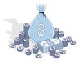 Cash riches and wealth, Money Bag with dollar stacks and coins c Royalty Free Stock Photo