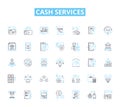 Cash services linear icons set. Loan, Deposit, Withdrawal, ATM, Credit, Debit, Exchange line vector and concept signs