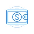 Cash settlement vector line icon. Payment for purchases and taking out loan wallet filled with money.