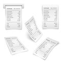 Cash shopping receipt, financial papers isolated vector set