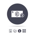 Cash sign icon. Pound Money symbol. Coin.