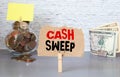 Cash sweep lettering on craft paper, money in the background