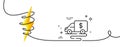 Cash transit line icon. Money collector truck sign. Continuous line with curl. Vector