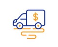 Cash transit line icon. Money collector truck sign. Vector