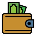 Cash wallet icon color outline vector