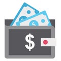 Cash wallet, pocketbook Isolated Vector Icon which can be easily edited