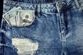 Cash in your jeans pocket. Still life. Royalty Free Stock Photo