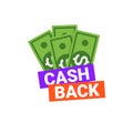 Cashback bonus money concept discount. Cash back refund banner design vector icon background