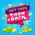 Cashback concept. Money refund label, retail guarantee offers. Online return money from purchases finance savings reward