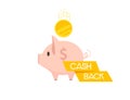 Cashback concept pink piggy bank with falling gold coin vector illustration on white background Royalty Free Stock Photo