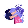 Cashback coupon icon flat Illustration for 50% off get vouchers discounts, reward program color blue, pink, perfect for ui ux desi