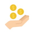 Cashback icon. Coins falling in hand. Vector illustration